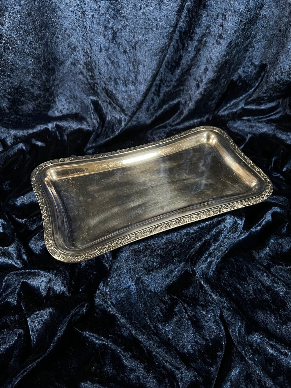 Vintage Silver Plated Metal Rectangular Tray - Middletown Silver Scrollwork Edge